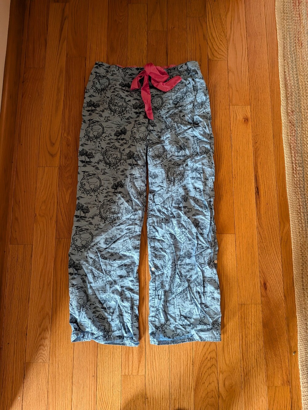 Vintage Y2K 2000s Pink Victoria's Secret Pajama Pants Cotton Silky Bow Filigree